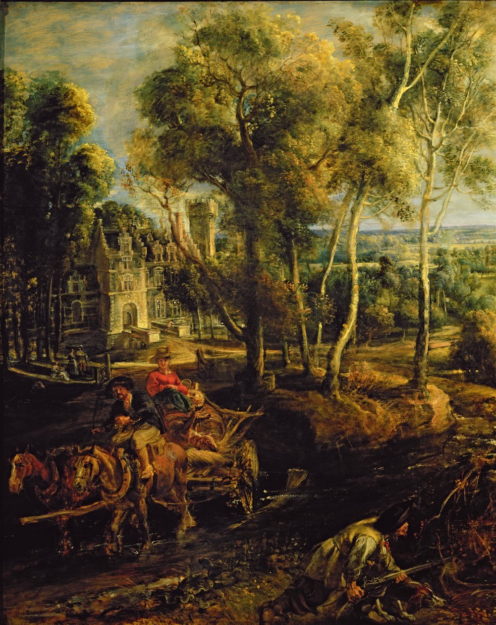 Ett höstlandskap med utsikt över Het Steen i tidig morgon, c.1636 olja på paneldetalj av 211075 av Peter Paul Rubens