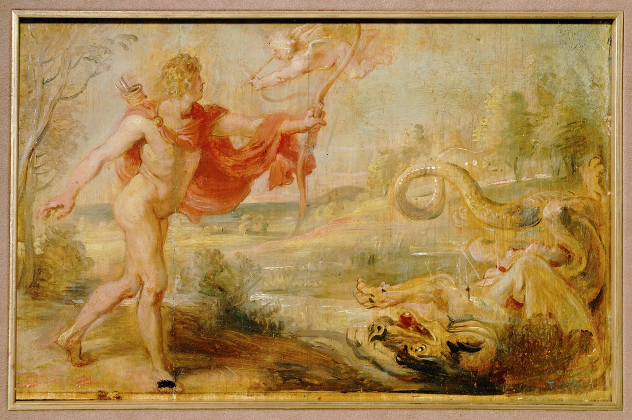 Apollo och ormen pyton (målning på trä) av Peter Paul Rubens