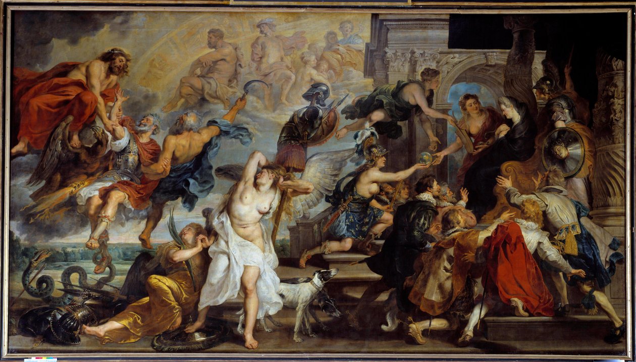 Apoteos av Henrik IV (1553-1610) och proklamation av regentskapet för Maria av Medicis (1573-1642) 1610. Målning av Pierre Paul (Pierre-Paul) Rubens (eller Peter Paul eller Petrus Paulus) (1577-1640), flamländsk skola av Peter Paul Rubens