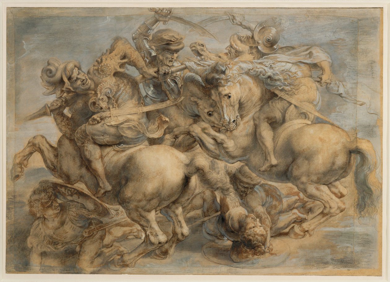 Slaget vid Anghiari (brunt bläck, svart sten, pensel, penna, förstärkt med gouache och blyvitt) av Peter Paul Rubens