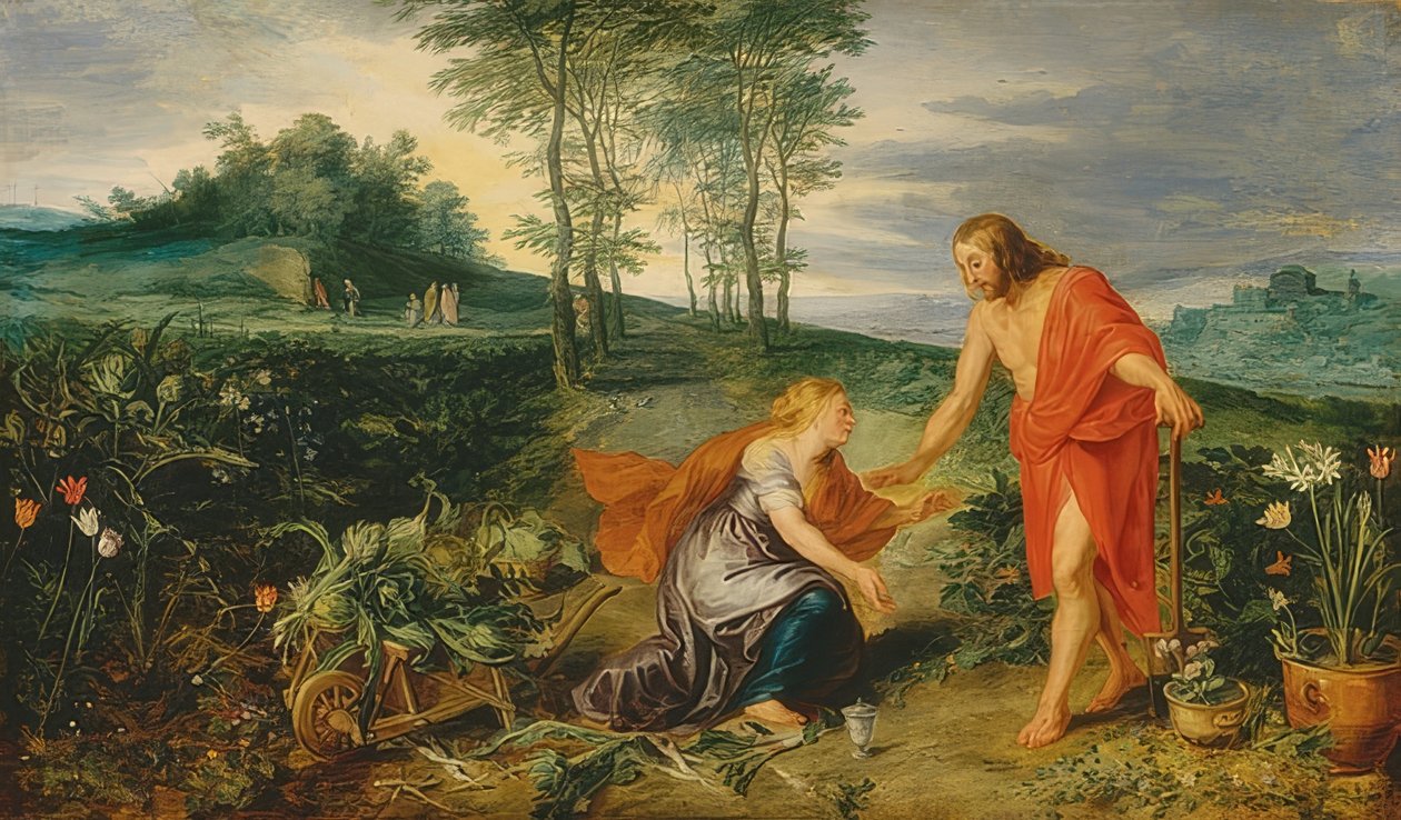 Kristus visar sig för Maria Magdalena på påskmorgonen (Noli me tangere). Omkring 1626 av Peter Paul Rubens