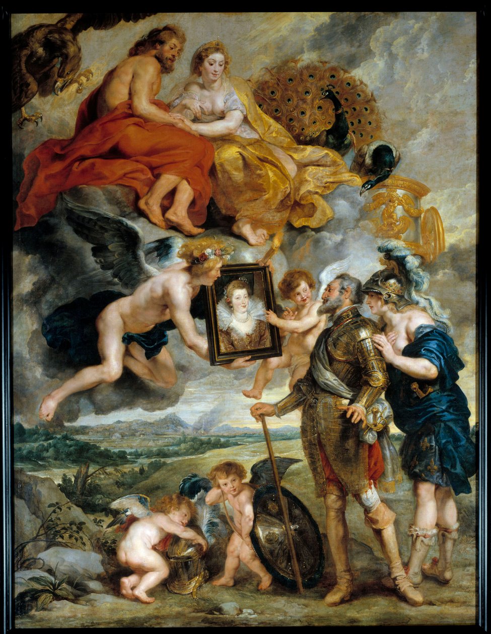 Cycle des Medicis: "" kungen av Frankrike Henrik IV (1553-1610) tar emot porträttet av Marie de Medicis (1573-1642)"" Målning av Pierre Paul (Pierre-Paul) Rubens (eller Peter Paul eller Petrus Paulus) ( 1577-1640) 1600-talet sön. 3,9x2,9 m av Peter Paul Rubens