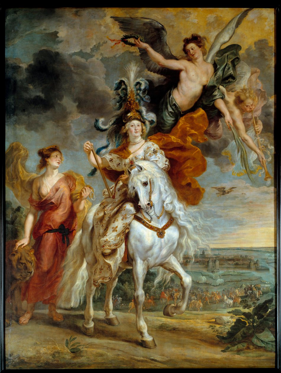 Cycle des Medicis: ”” Juliers triumf den 1 september 1610”” (eller Marie de Medicis resa till Ce-bron i Anjou” Drottningen är representerad till häst Målning av Pierre Paul (Pierre-Paul) Rubens (eller Peter Paul) eller Petrus Paulus) (1577-1640) 16 av Peter Paul Rubens