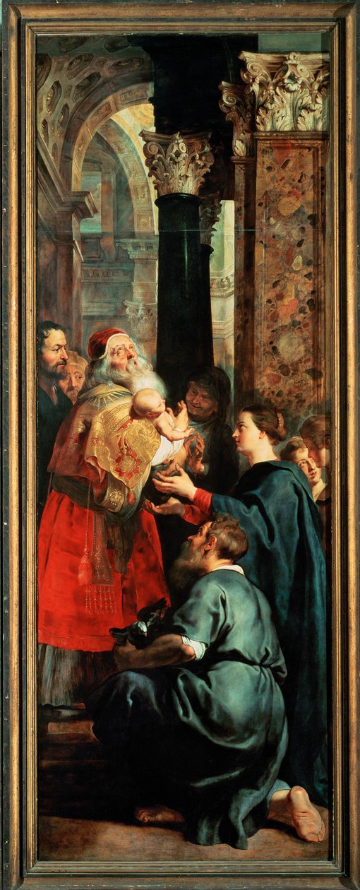 Nedtagning från korset, höger panel: Framställningen i templet (målning) av Peter Paul Rubens
