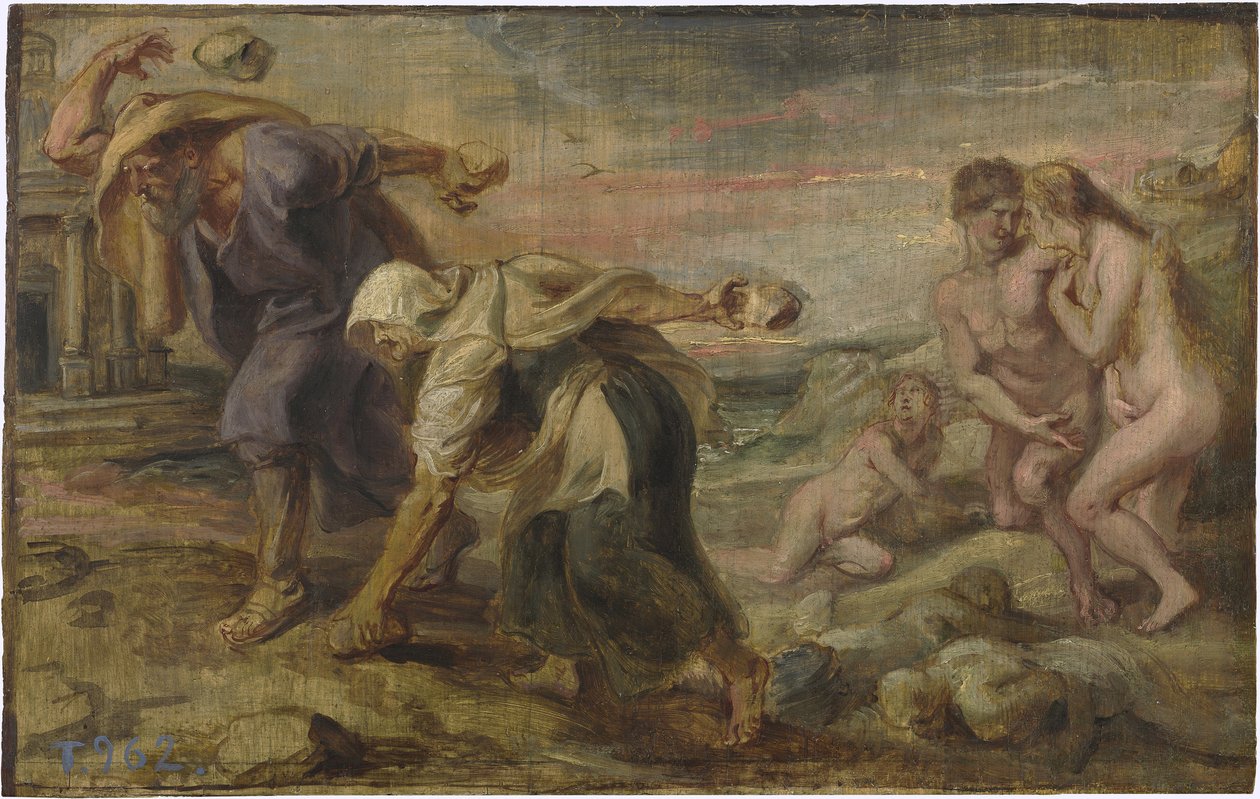 ""Deucalion and Pyrrha"" Peinture de Pieter Paul Rubens (1577-1640) vers 1636 - Olja på trä Dim 26,4x41,7 cm Museo del Prado, Madrid av Peter Paul Rubens