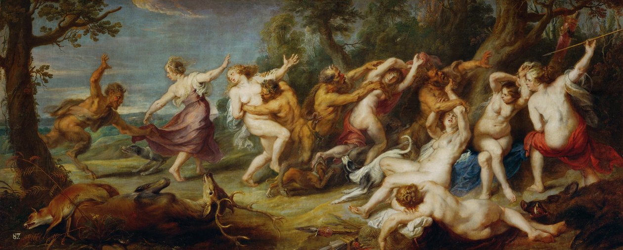 Diana och hennes nymfer upptäckta av satyrer, ca 1635 (målning på duk) av Peter Paul Rubens