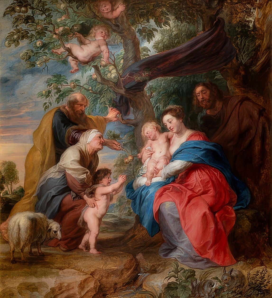 Den heliga familjen under ett äppelträd. Omkring 1632 av Peter Paul Rubens