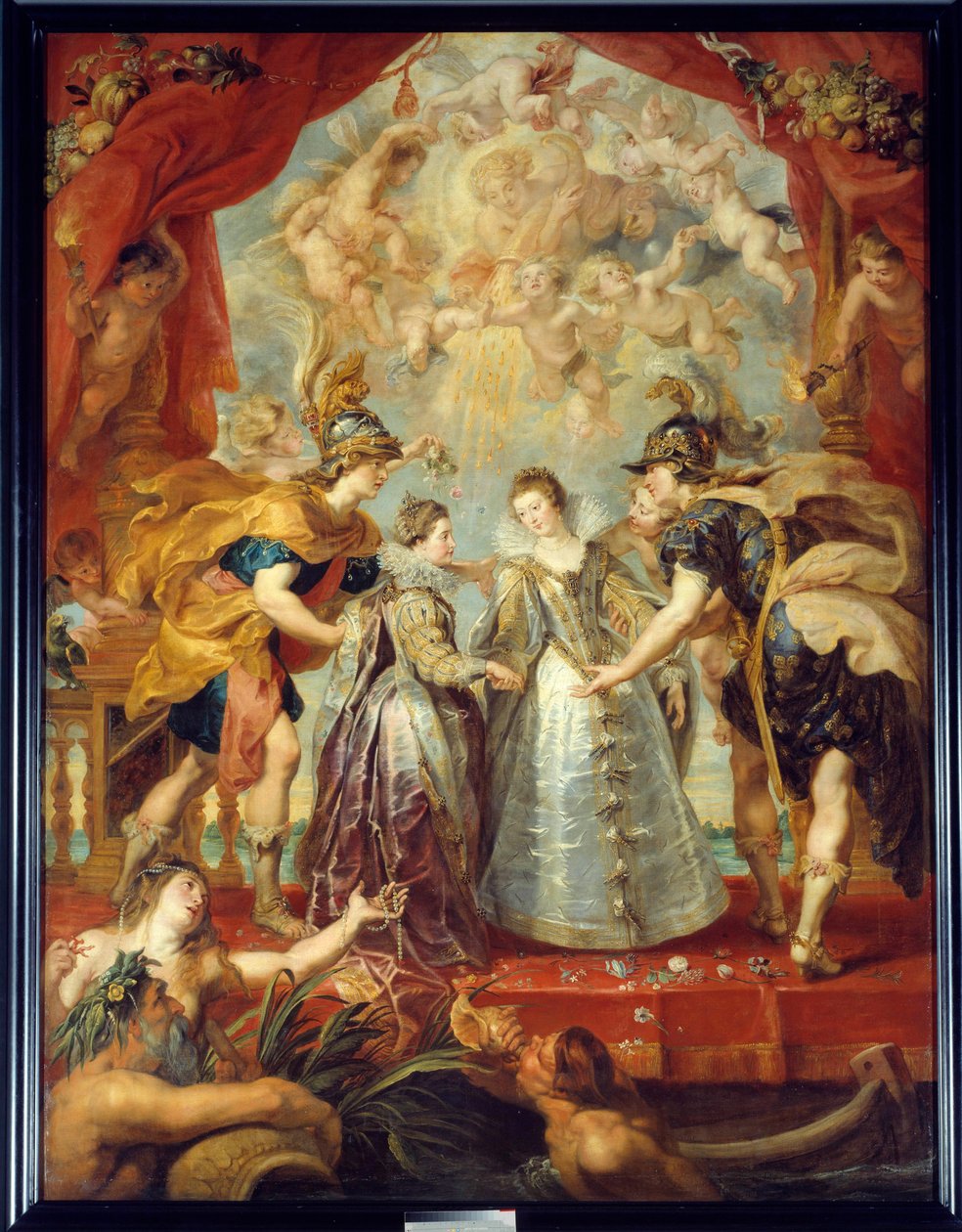 Utbyte av de två prinsessorna av Frankrike och Spanien vid floden Bidassoa i Hendaye, 1615-11-9 Allegorisk representation av äktenskapet mellan Anne av Österrike och Ludvig XIII å ena sidan, mellan Isabella av Frankrike (1602-1644) och Filip IV på den andr av Peter Paul Rubens