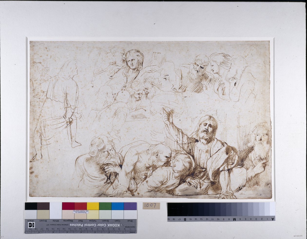 Fem grupper av figurer för en sista måltid (Kristus tillkännager sitt svek) c.1601-04 (penna och bläck med tvätt på papper) av Peter Paul Rubens