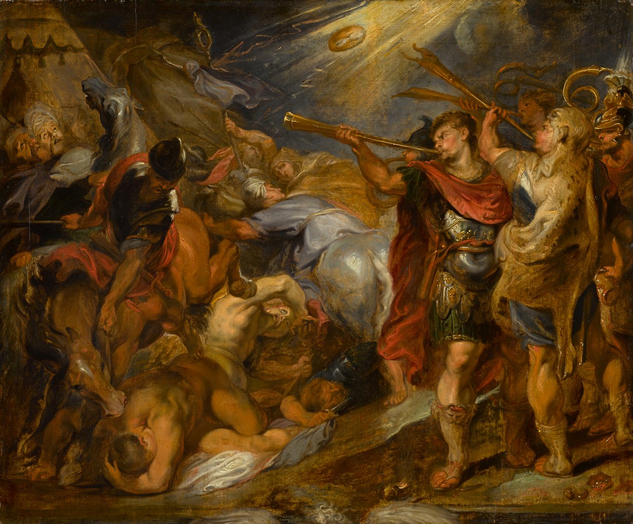 Gideon övervinner midjaniterna, cirka 1625-1630 (olja på vaggad panel) av Peter Paul Rubens