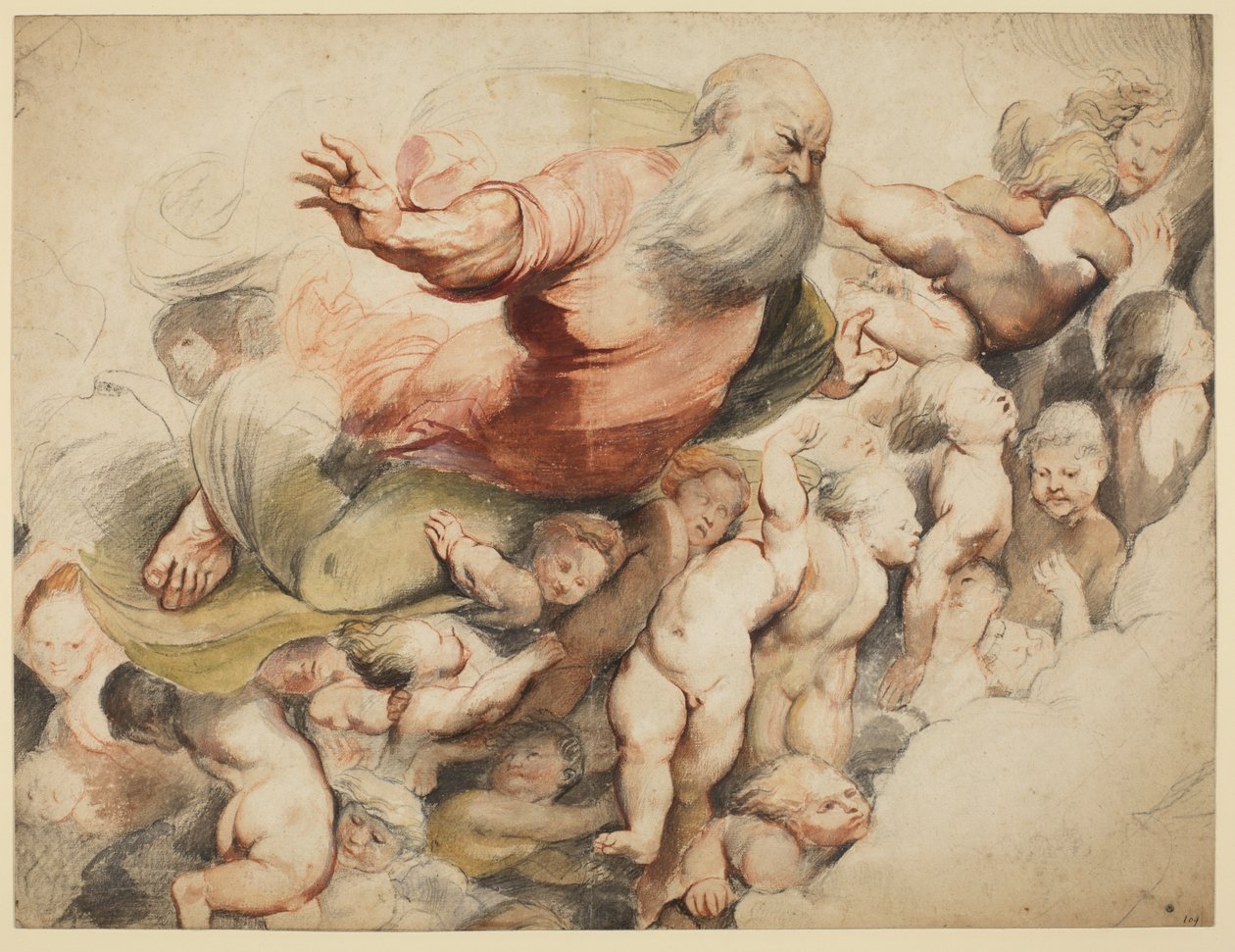 Gud Fadern understödd av änglar, efter Pordenone, 1600-03 av Peter Paul Rubens