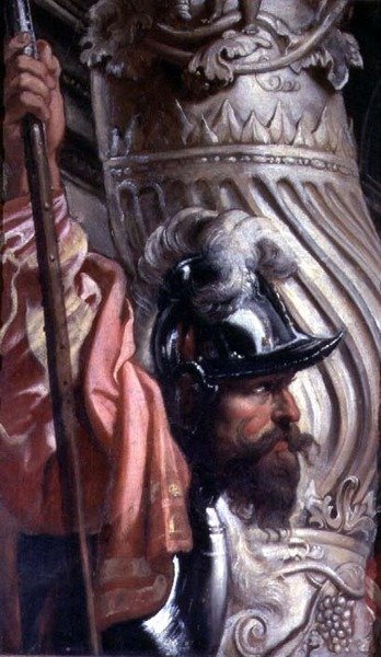 Halberdier, fragment av familjen Gonzaga i tillbedjan av treenigheten (detalj av 78804) av Peter Paul Rubens