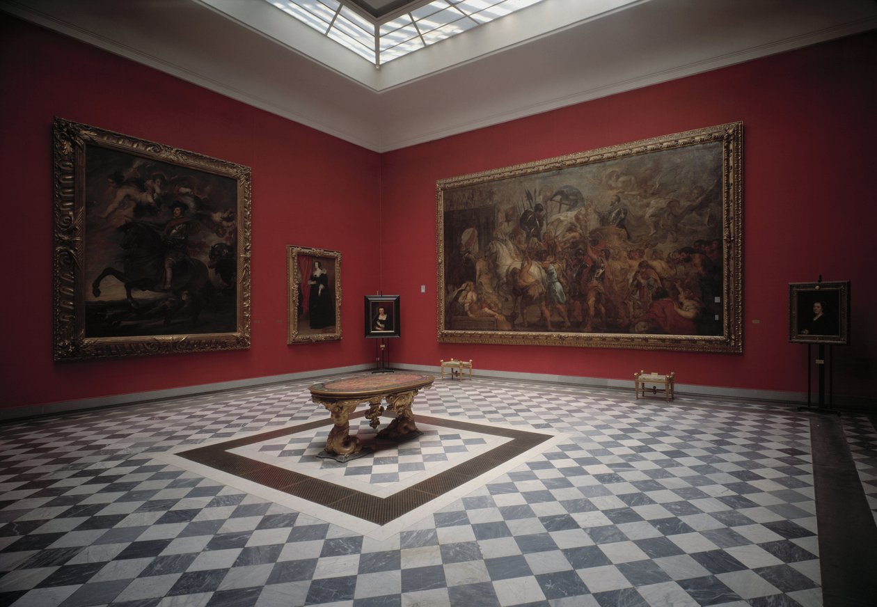 Museets sal som presenterar Henri IV vid slaget vid Ivry och Triumphal Entree of Henry IV i Paris av Rubens av Peter Paul Rubens