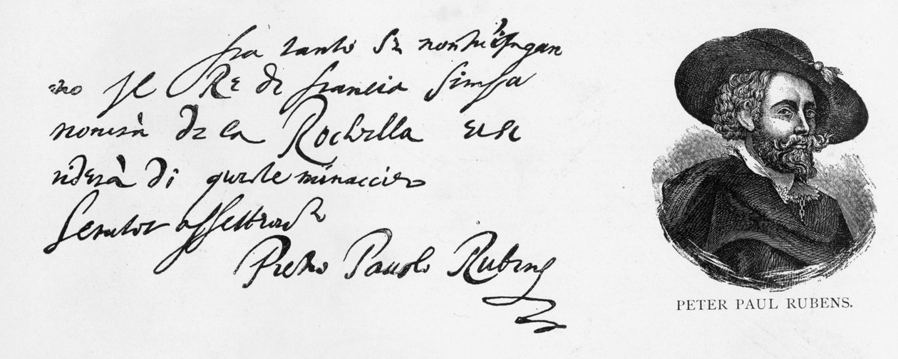 Rubens handstil och underskrift från ett brev på italienska om den engelska flottans nederlag vid belägringen av La Rochelle, skrivet från Antwerpen, 30 december, 1627 av Peter Paul Rubens