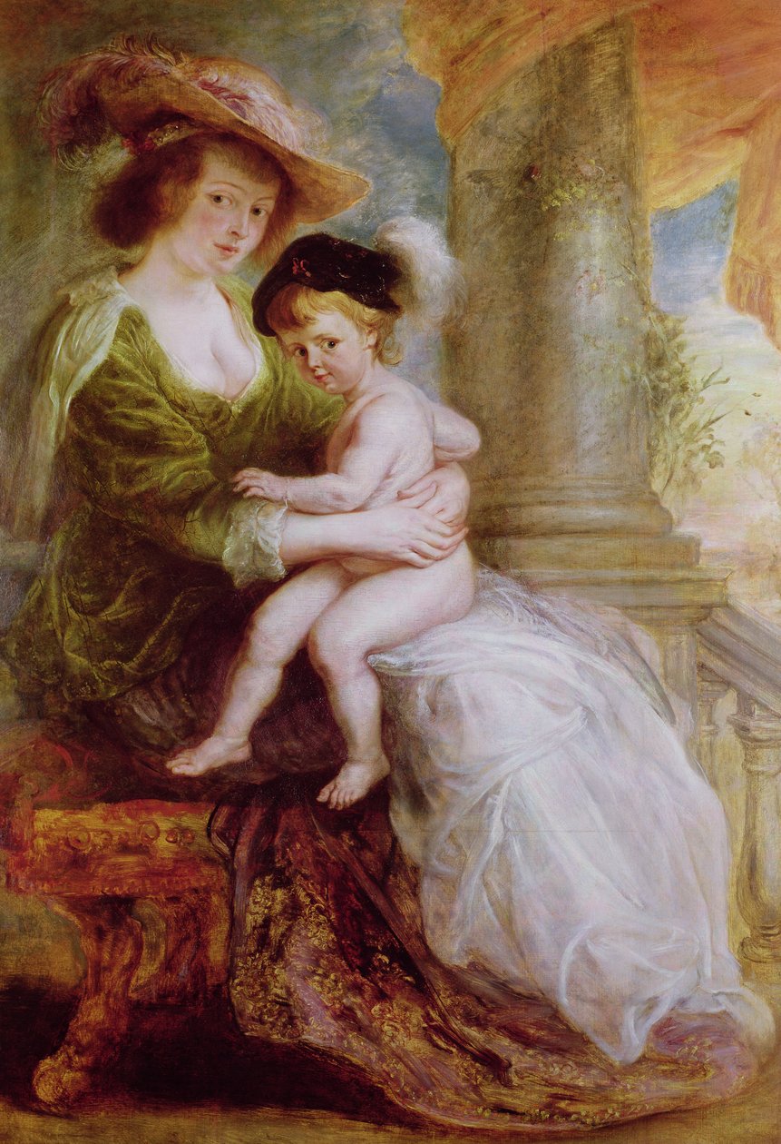 Helene Fourment (1614-73) och hennes son Frans (olja på panel) av Peter Paul Rubens