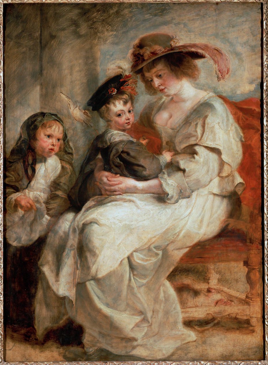 Helene Fourment med sina barn (olja på trä) av Peter Paul Rubens