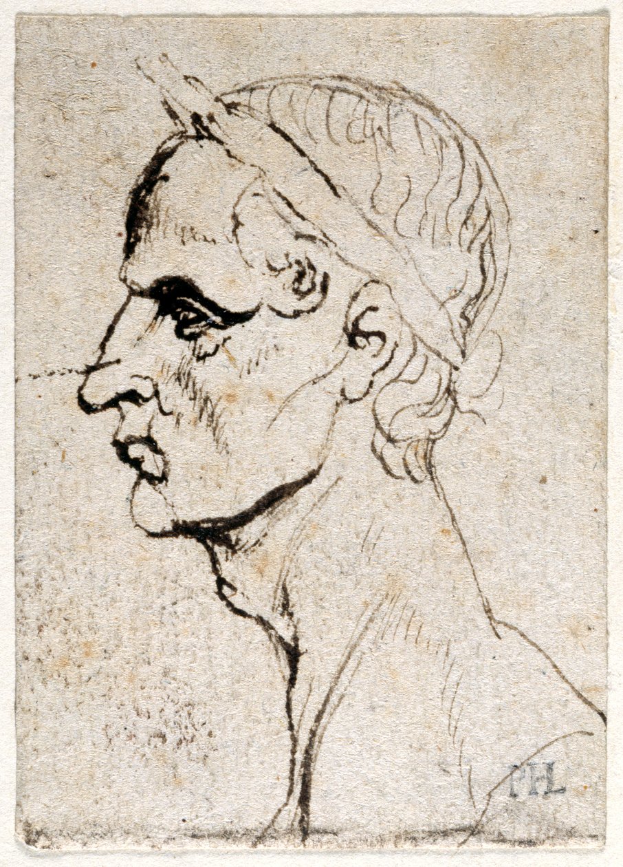 Julius Caesar, från tio teckningar av åtta av de första tolv Caesarerna, efter Giovanni da Cavinos medaljer (penna och bläck på papper) av Peter Paul Rubens