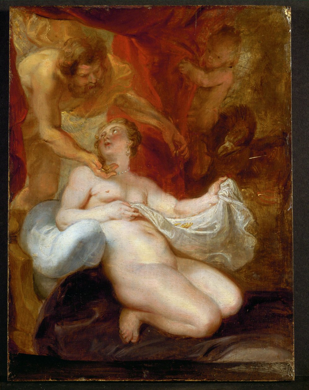 Jupiter och Danae (målning på trä) av Peter Paul Rubens