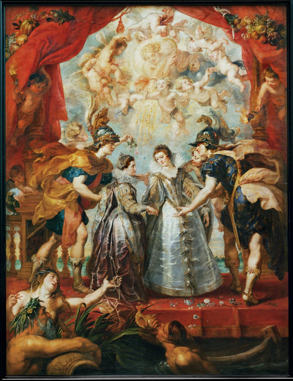 Utbytet av Frankrikes och Spaniens två prinsessor vid floden Bidasoa av Peter Paul Rubens