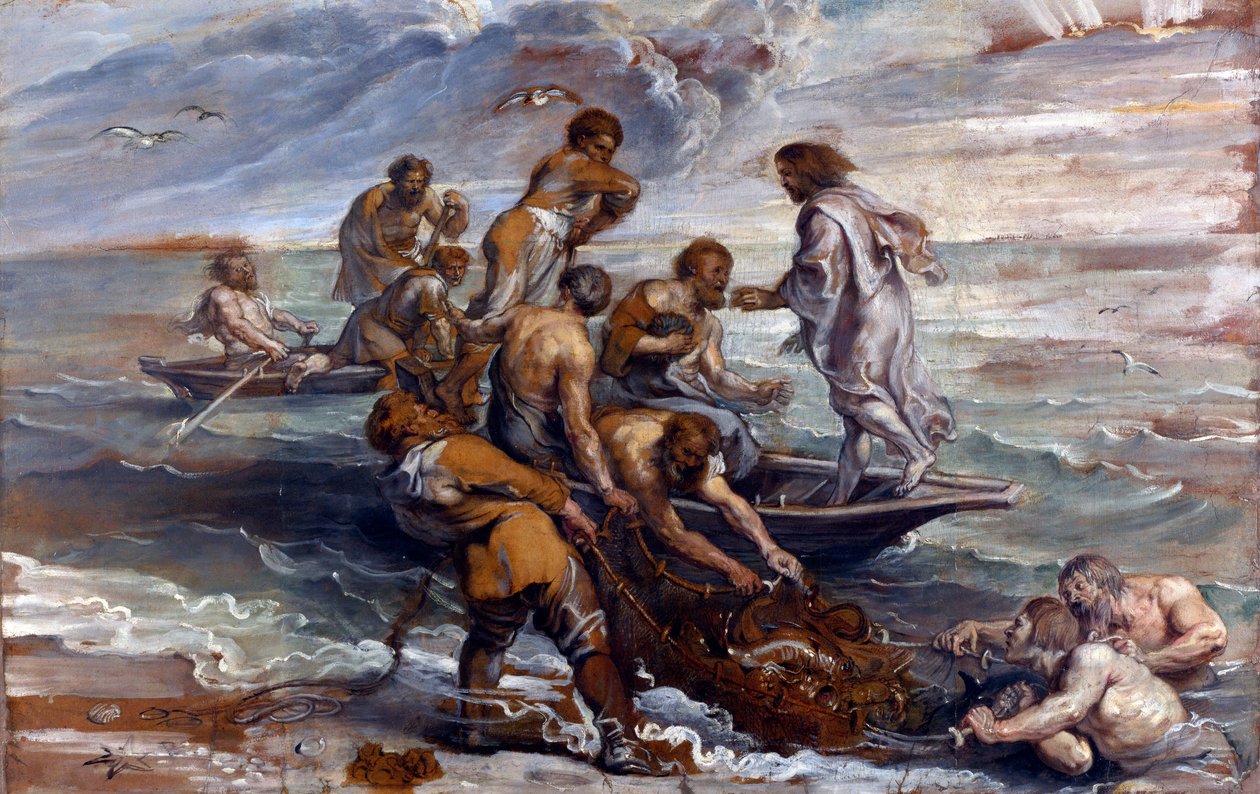 ""La peche miraculouse"" (The Miraculous Draft of Fishes) Målning av Pieter Paul Rubens (1577-1640) 1618-1619 Dim 55x85 cm London National Gallery av Peter Paul Rubens