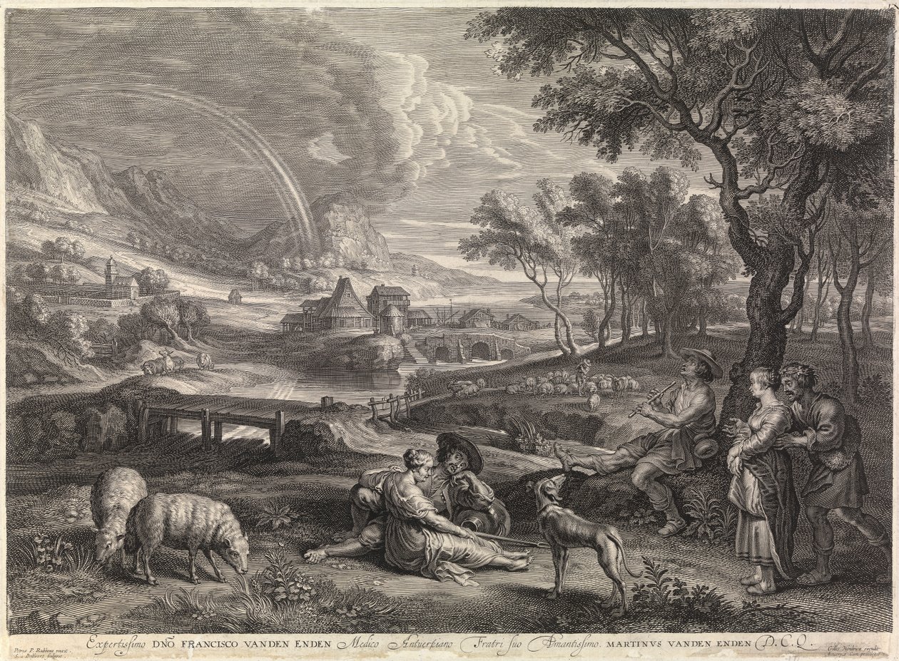 Landskap med regnbåge och en herde (gravyr) av Peter Paul Rubens