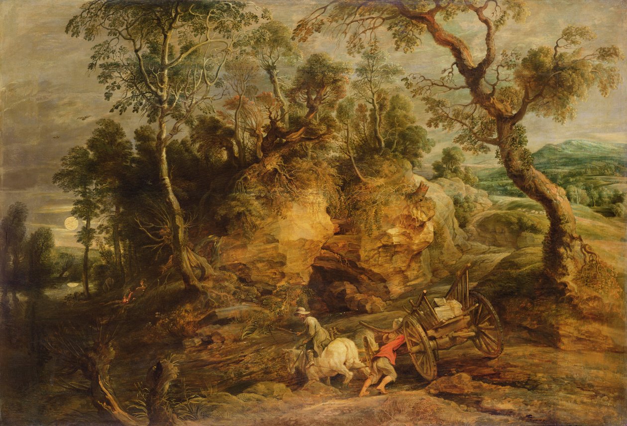 Landskap med stenbärare, c.1620 (olja på duk överförd från panel) av Peter Paul Rubens