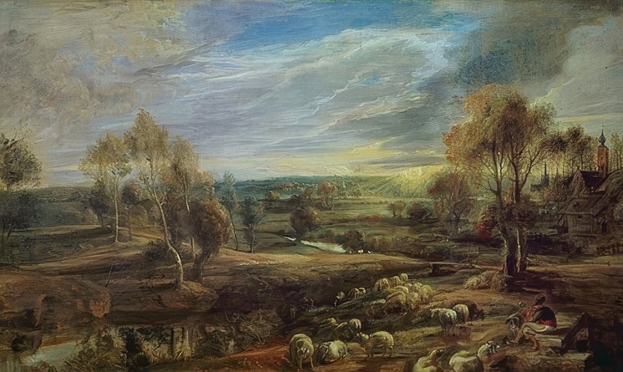 Landskap med en herde och hans flock. Omkring 1638 av Peter Paul Rubens