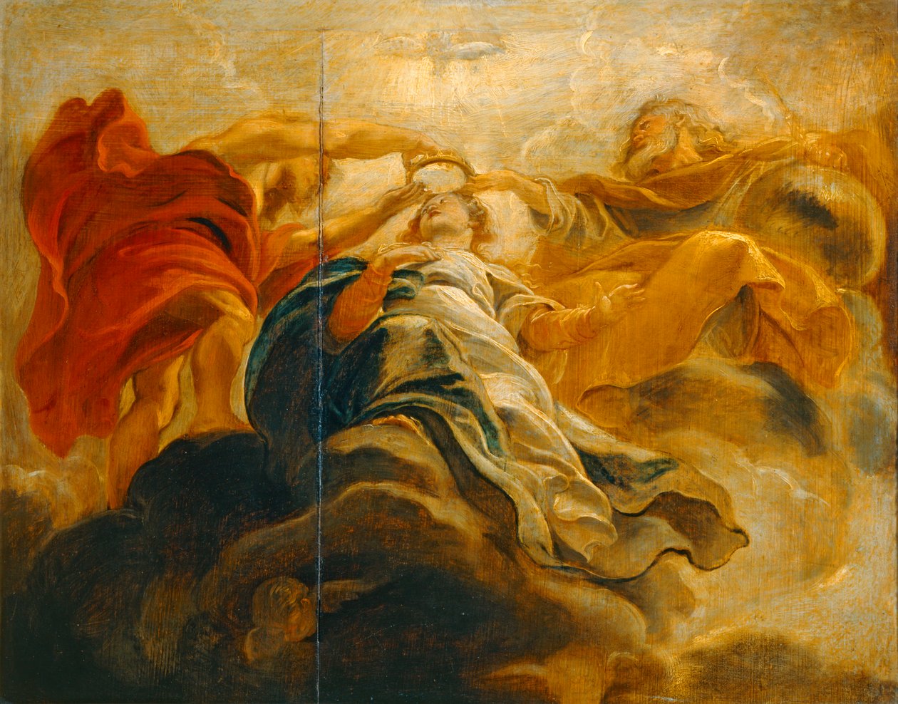 Jungfru Marias kröning av Gud Fadern och Jesus Kristus (målning på trä) av Peter Paul Rubens