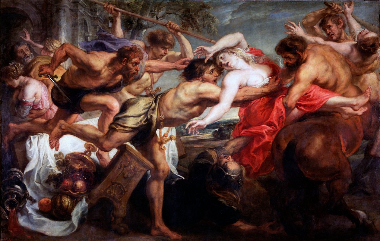 ""Bortförandet av Hippodamia"" eller ""Bortförandet av Hippodamia, eller Lapiths and Centaurs"" Målning av Pieter Paul Rubens (1577-1640)1636-1638 Dim 183x286 cm Museo del Prado, Madrid av Peter Paul Rubens