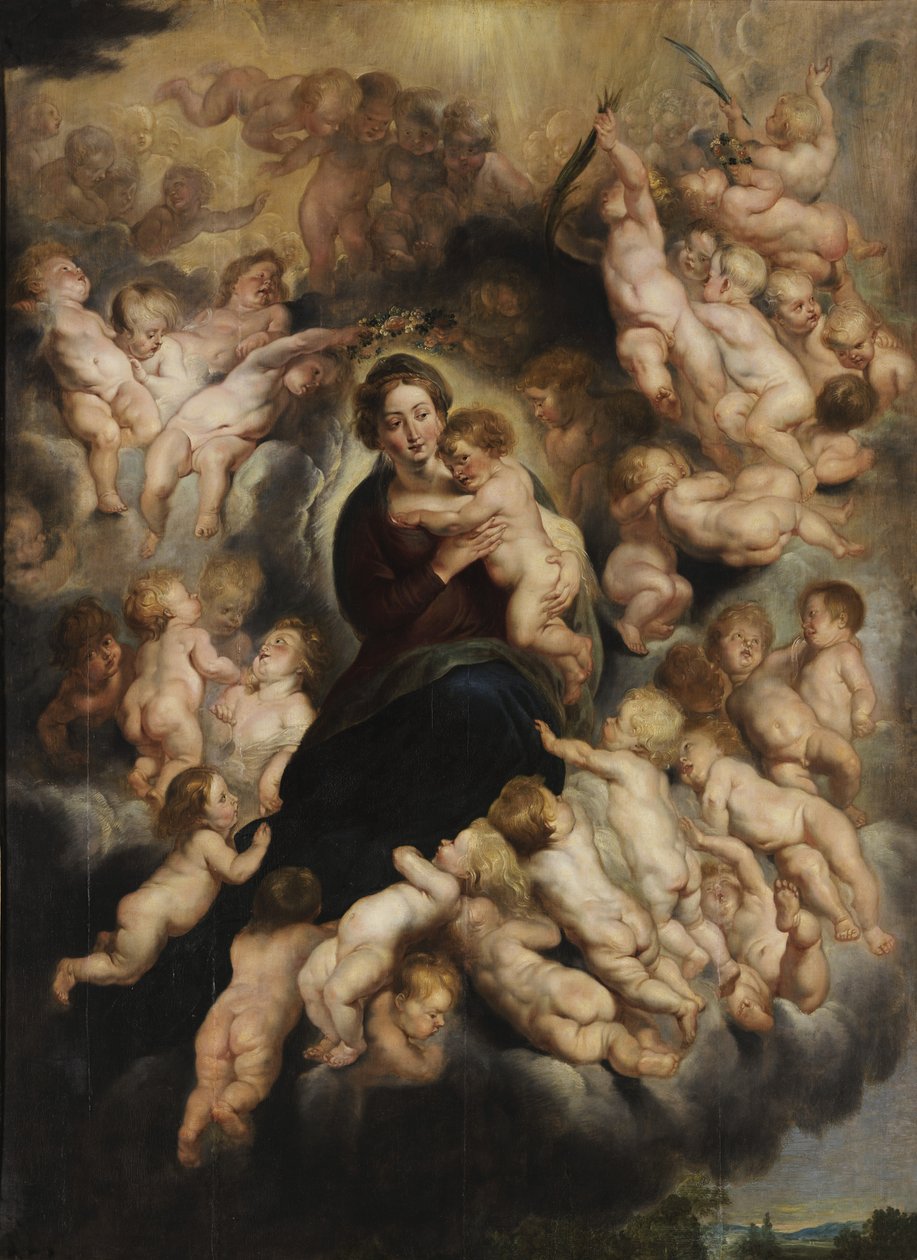 Maria med barn i en änglakrans av Peter Paul Rubens
