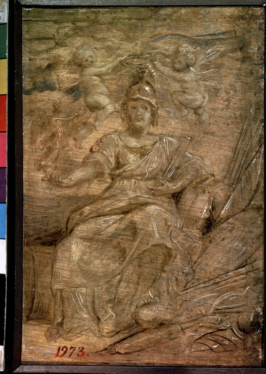 Marie de Medici (1575-1642) en Pallas Athena (Marie de Medici som Pallas Athena). Peinture de Pierre Paul (Pierre-Paul) Rubens (ou Peter Paul eller Petrus Paulus) (1577-1640). Olja på trä, 22,5 x 15 cm av Peter Paul Rubens