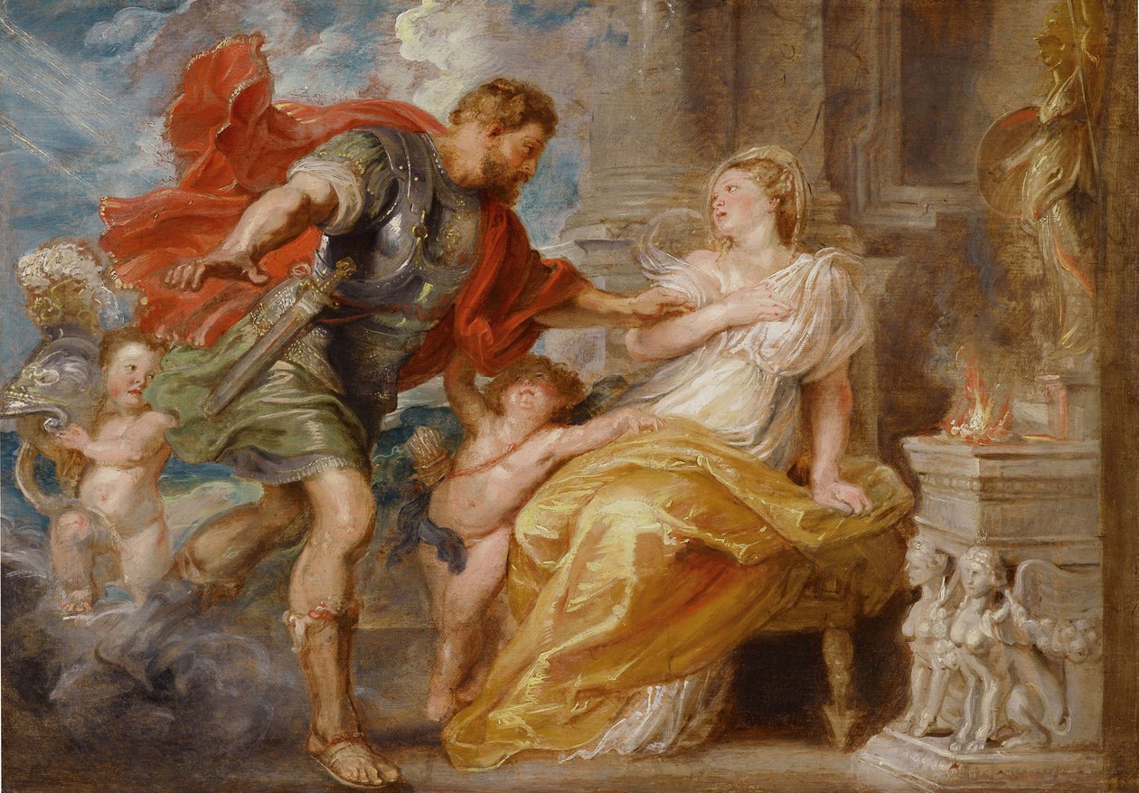 Mars och Rhea Silvia. (kallas ibland Ilia är mamma till tvillingarna Remus och Romulus). Målning av Peter Paul Rubens (1577-1640), olja på duk, cirka 1616-1617. flamländsk konst av Peter Paul Rubens