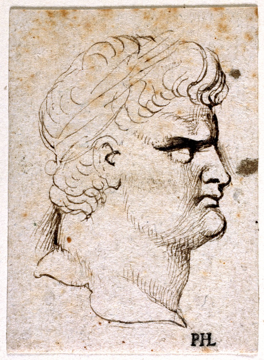 Nero, från tio teckningar av åtta av de första tolv kejsarna, efter Giovanni da Cavinos medaljer (penna och bläck på papper) av Peter Paul Rubens