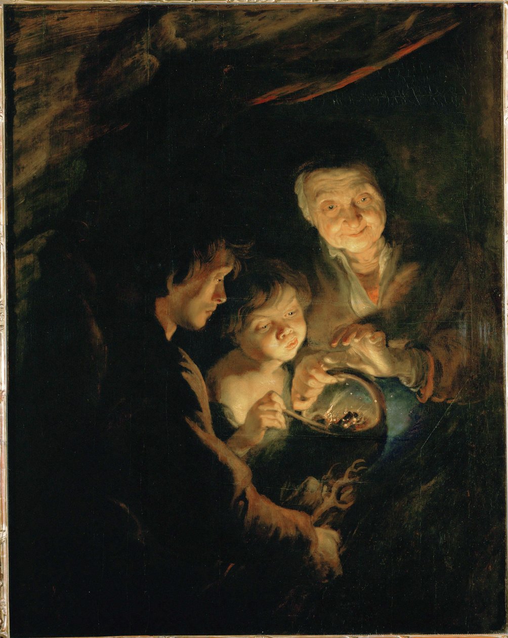 Gammal kvinna med en braskamin, ca 1618-20 (målning på ek) av Peter Paul Rubens