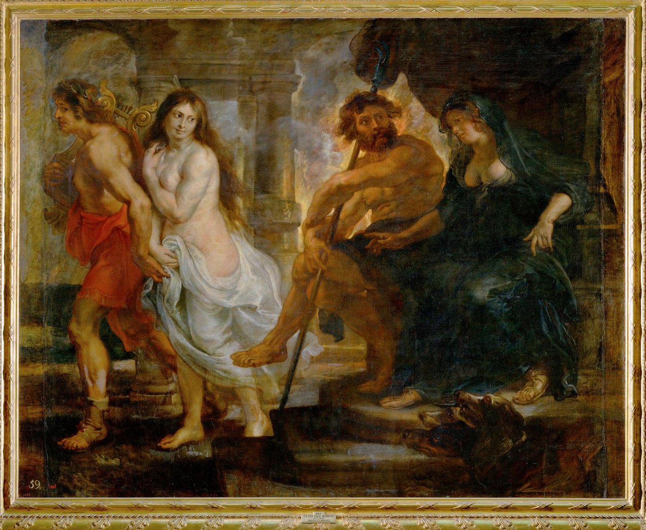 Orfeus och Euridice med Pluto och Proserpina (målning på duk) av Peter Paul Rubens