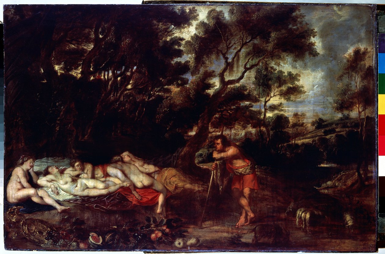 Landskap med Cimon och Iphigenia (Landskap med Cymon och Iphigenia). Målning av Peter Paul (Pierre-Paul) Rubens (eller Peter Paul eller Petrus Paulus) (1577-1640). Olja på trä, 49 x 73 cm. Flamländsk konst, barockkonst. Eremitagemuseet, Sankt Petersburg. av Peter Paul Rubens