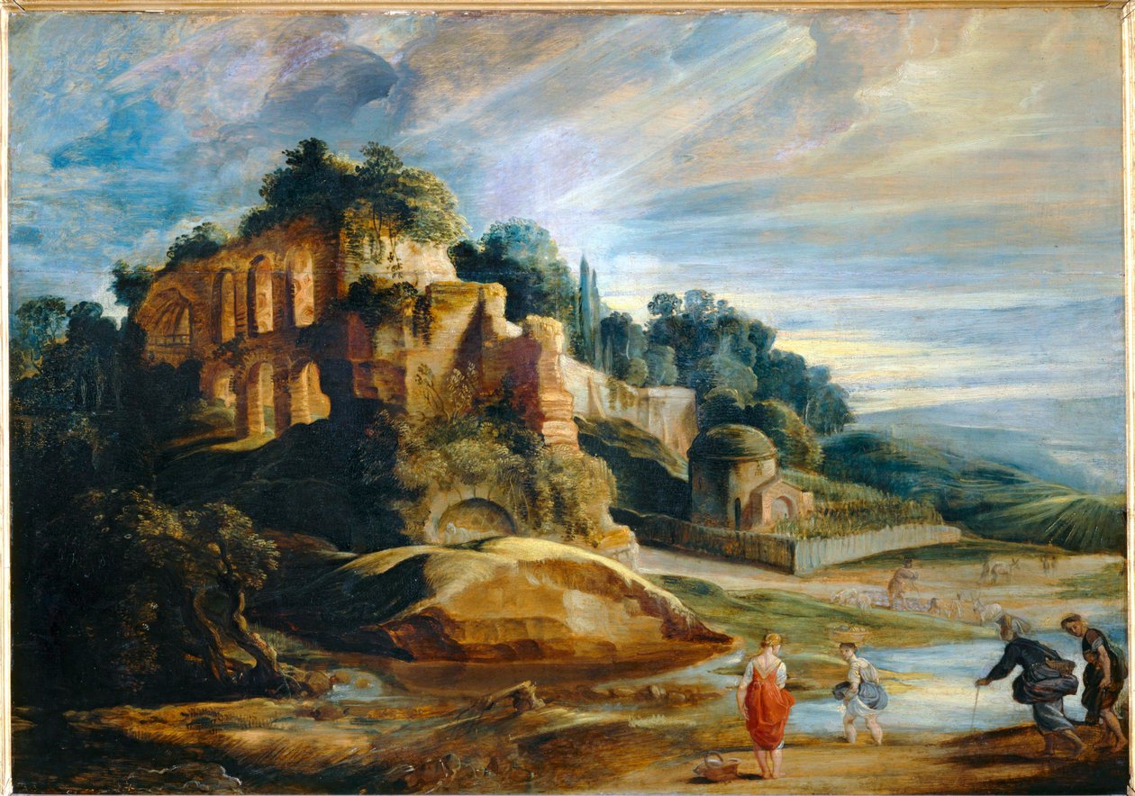 Landskap med ruinerna av Palatinerberget i Rom (målning på trä) av Peter Paul Rubens