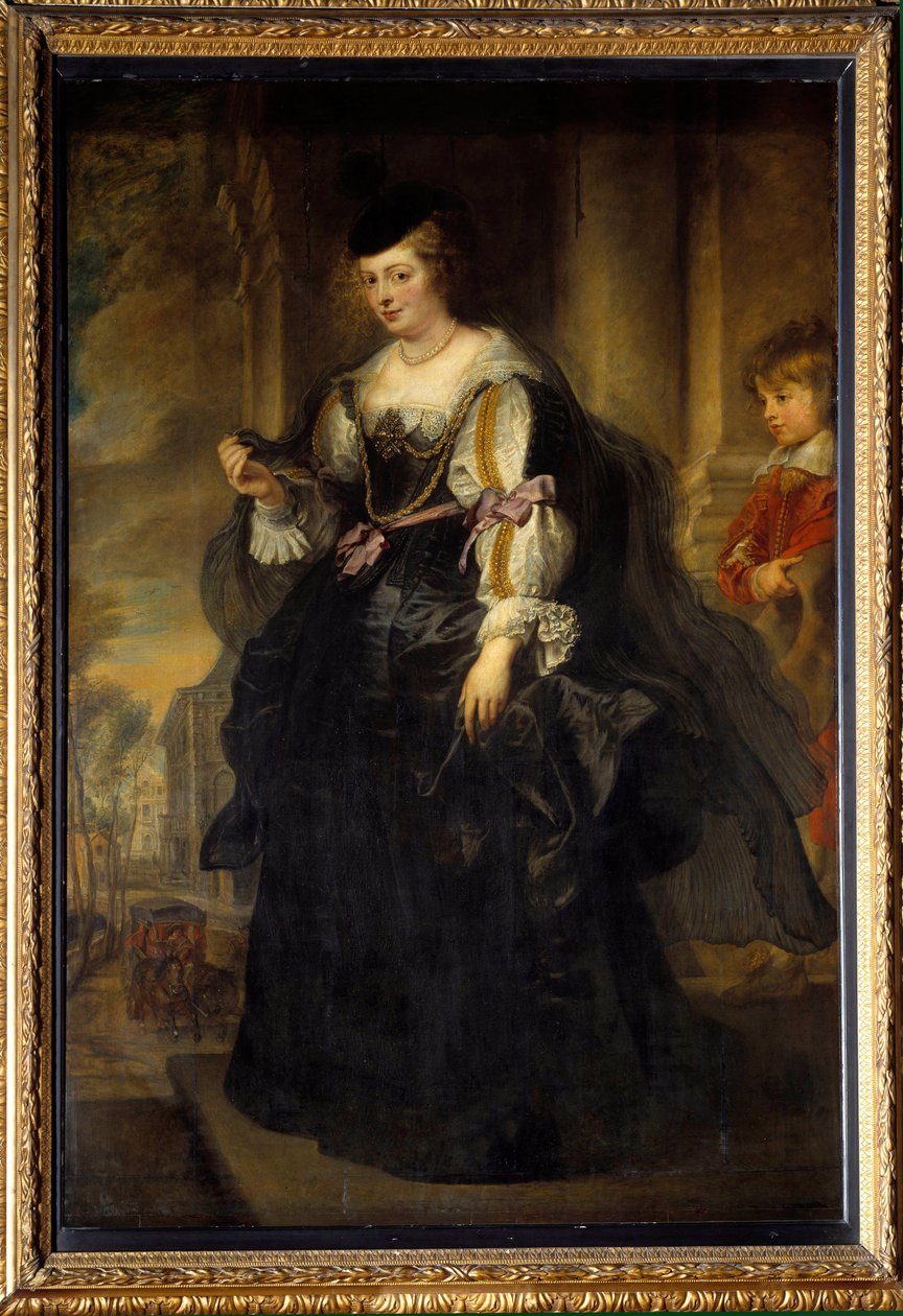 Porträtt av Helene Fourment på vagnen. Helene Fourment (1614-1673), andra hustru till målaren. Målning av Pierre Paul (Pierre-Paul) Rubens (eller Peter Paul eller Petrus Paulus) (1577-1640), flamländsk skola av Peter Paul Rubens