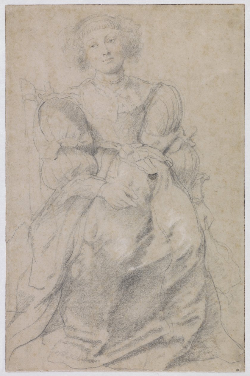 Porträtt av Hélène Fourment, ca 1630-31 (svart- och rödkrita, förstärkt med vitt) av Peter Paul Rubens