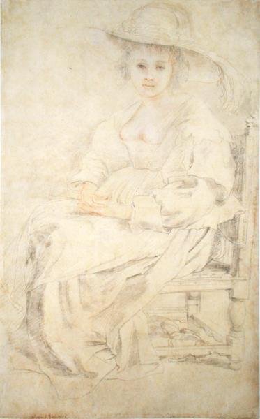 Porträtt av en kvinna, möjligen Helena Fourment, ca 1630-35 (svart och röd krita på papper) av Peter Paul Rubens