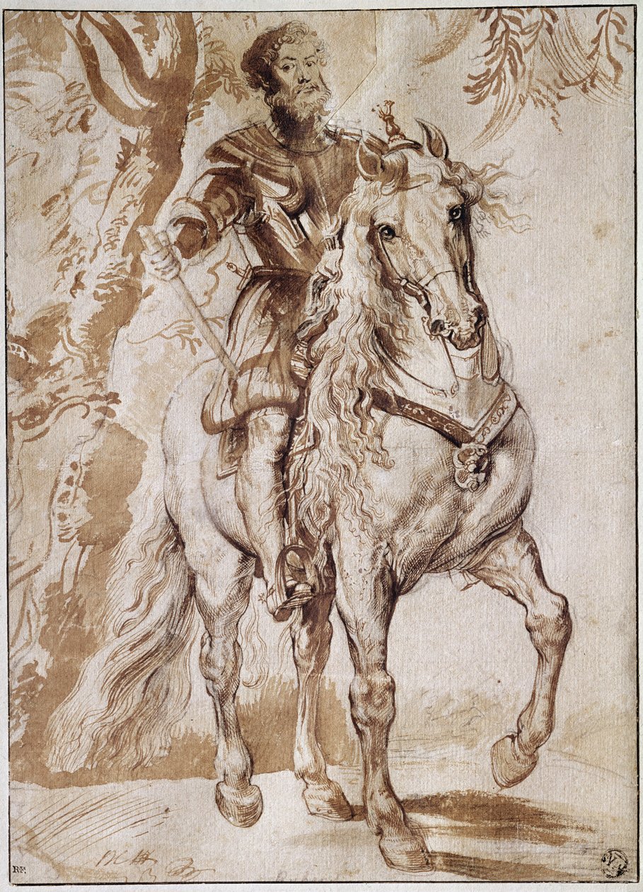 Porträtt av hertigen av Lerma till häst (ritning av Peter Paul Rubens