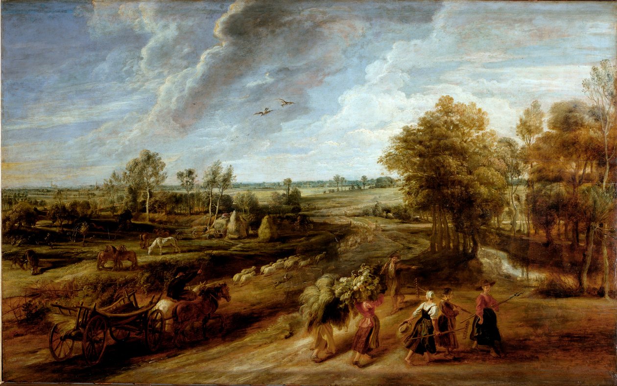Böndernas återkomst efter arbetsdagen på fälten (olja på duk av Peter Paul Rubens