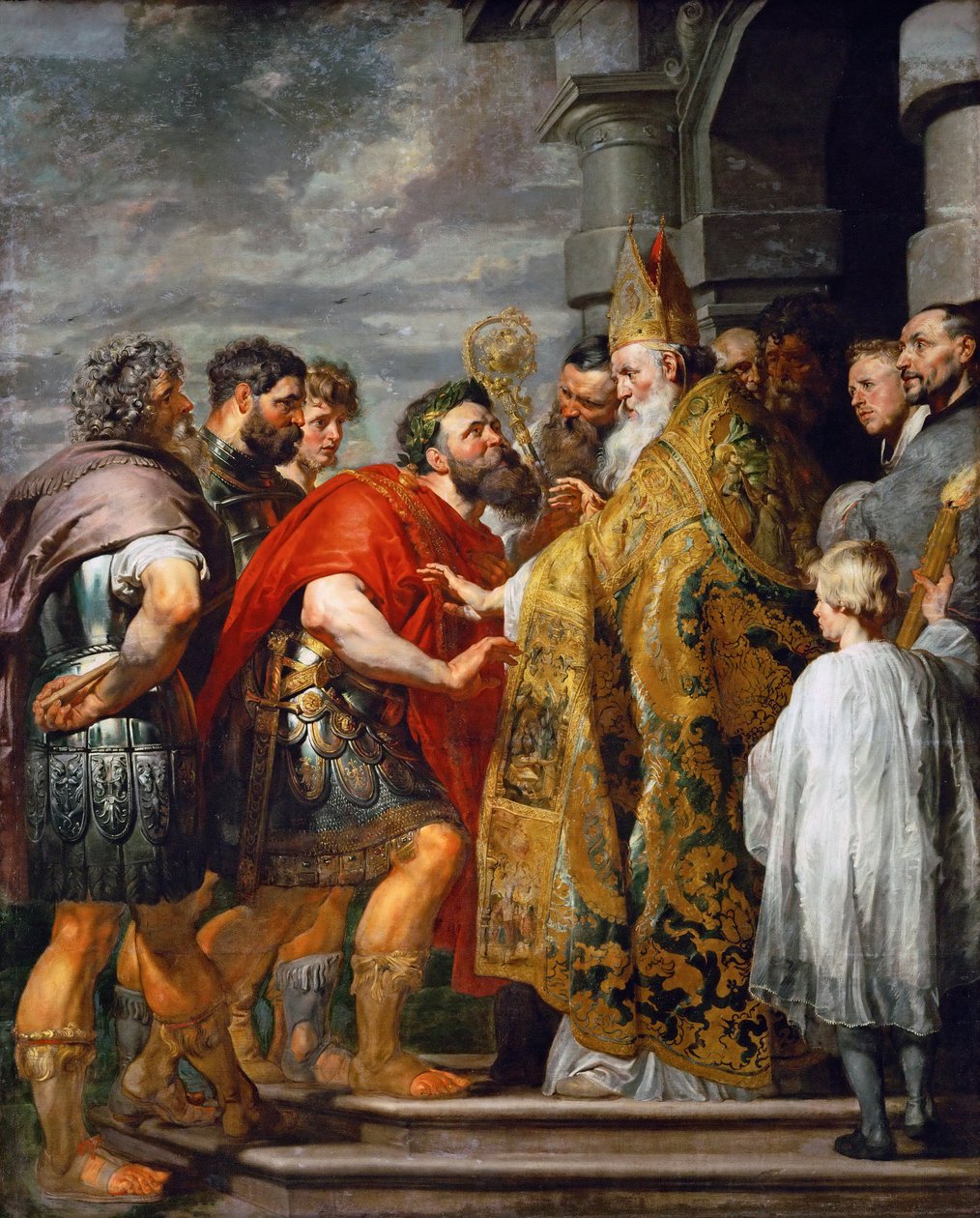 Den helige Ambrosius av Milano (död 397) och kejsar Theodosius I den store (347-395) - Den helige Ambrosius och kejsar Theodosius I - Pieter Paul Rubens (1577-1640). Olja på duk, ca. 1615. Mått: 362x246 cm. Konsthistoriska museet, Wien av Peter Paul Rubens