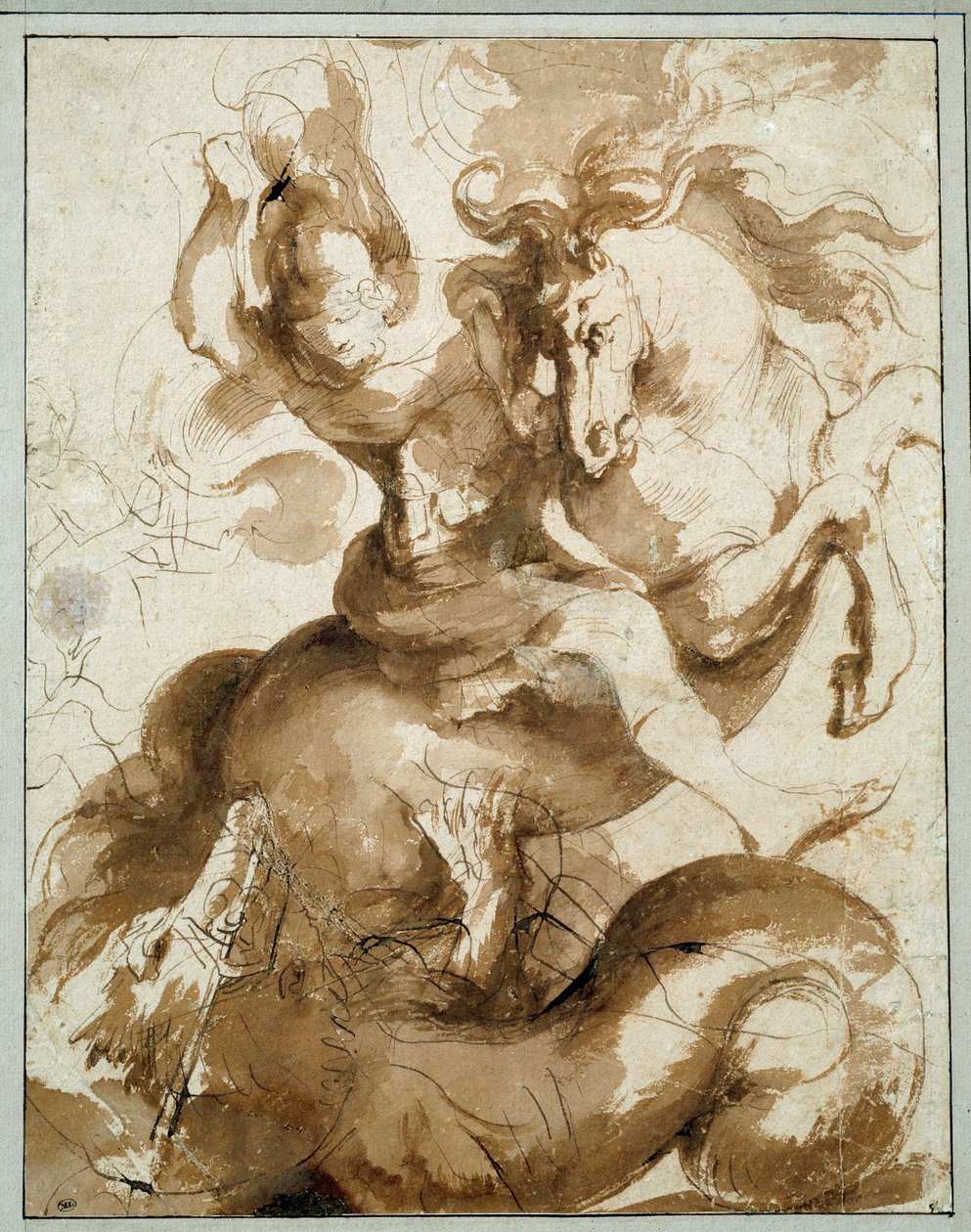 Saint George dödar draken. Teckning av Pierre Paul (Pierre-Paul) Rubens (eller Peter Paul eller Petrus Paulus) (1577-1640) Ec. Flam. av Peter Paul Rubens