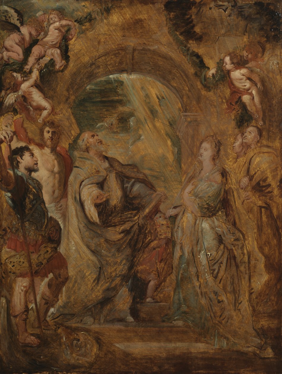 Den helige Gregorius den store med de heliga Maurus och Papianus, och den heliga Domitilla med de heliga Nereus och Achilleus, 1606-07 av Peter Paul Rubens