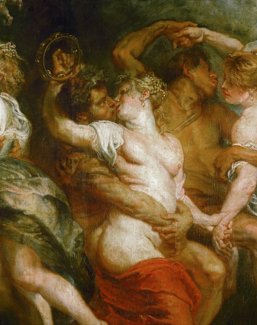 Satyr som omfamnar en bacchantia (olja på duk) av Peter Paul Rubens