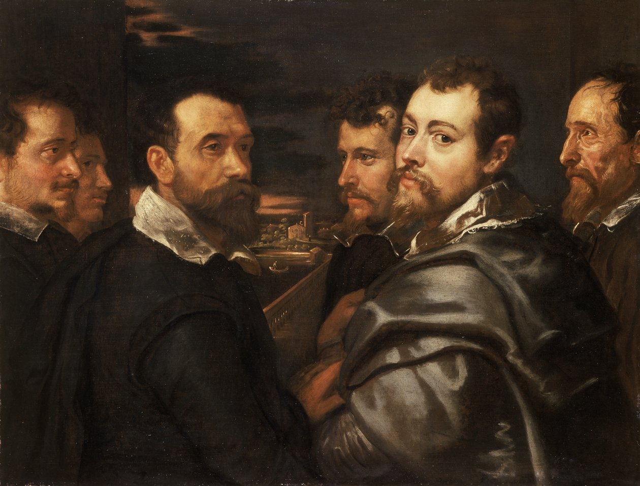 Självporträtt i en vänkrets från Mantua, ca 1604 av Peter Paul Rubens