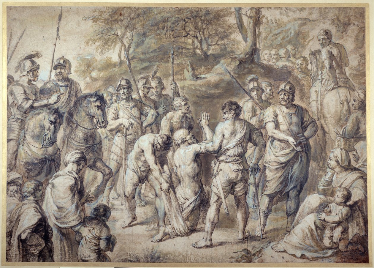 St Andrew ledde till martyrdöden (penna och bläck med tvätt på papper) av Peter Paul Rubens