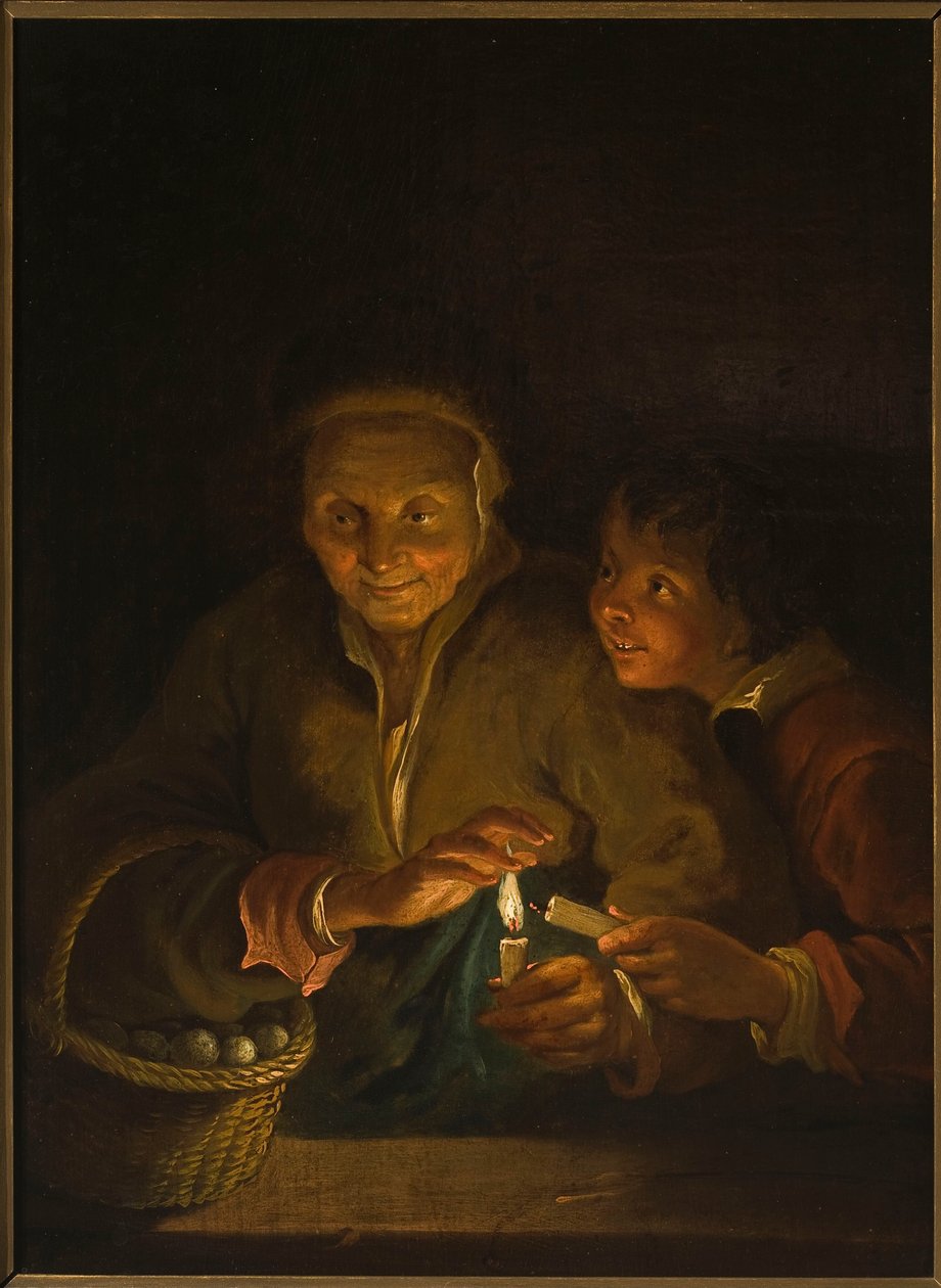 Gammal kvinna och pojke med ett ljus av Peter Paul Rubens