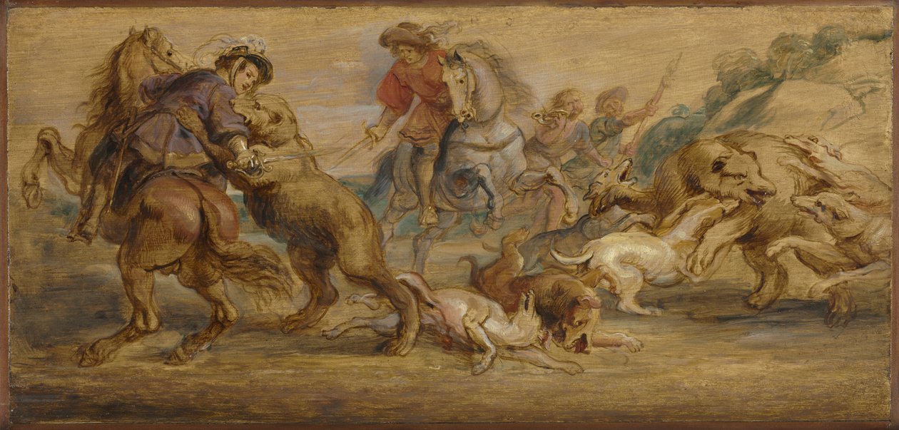Studie för "The Bear Hunt" (för Alcázar, Madrid), ca 1639 (olja på trä) av Peter Paul Rubens